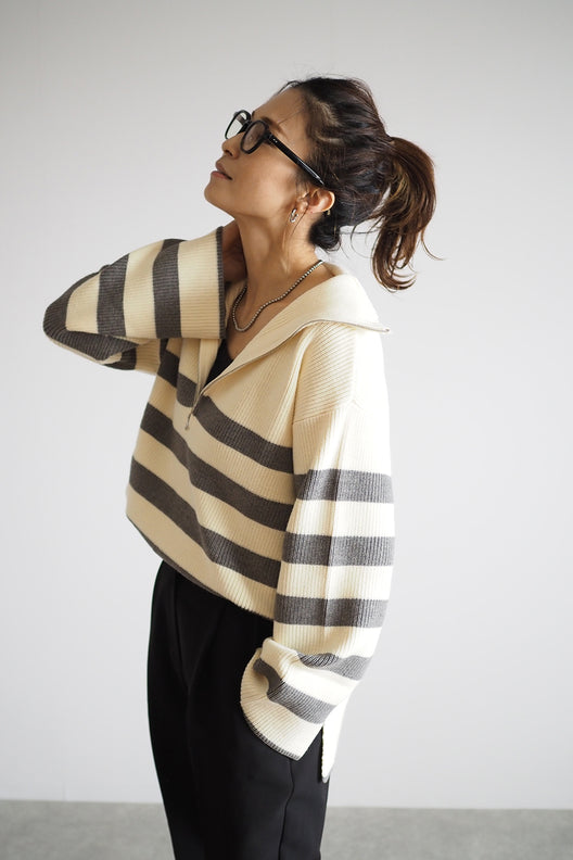 Half Zip Border Knit