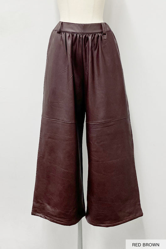 Fake Leather Wide Pants - ANIECA