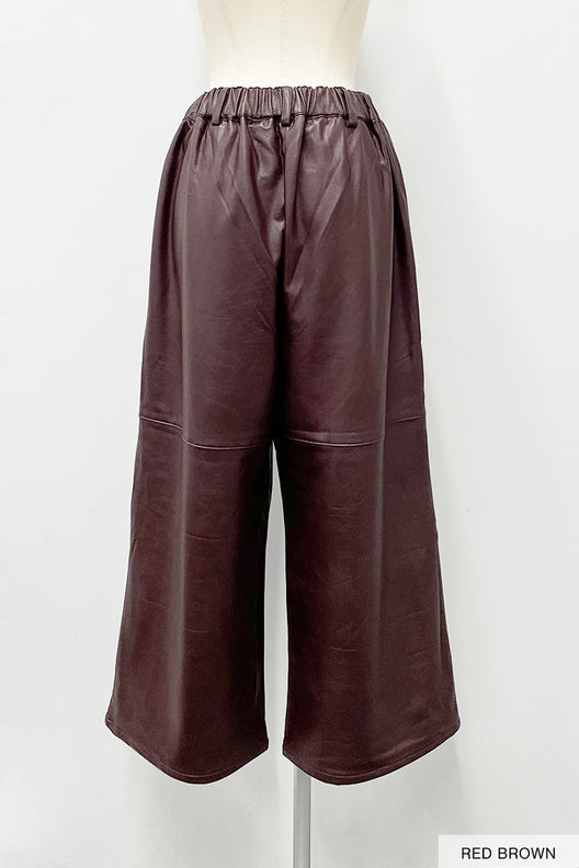 Fake Leather Wide Pants - ANIECA